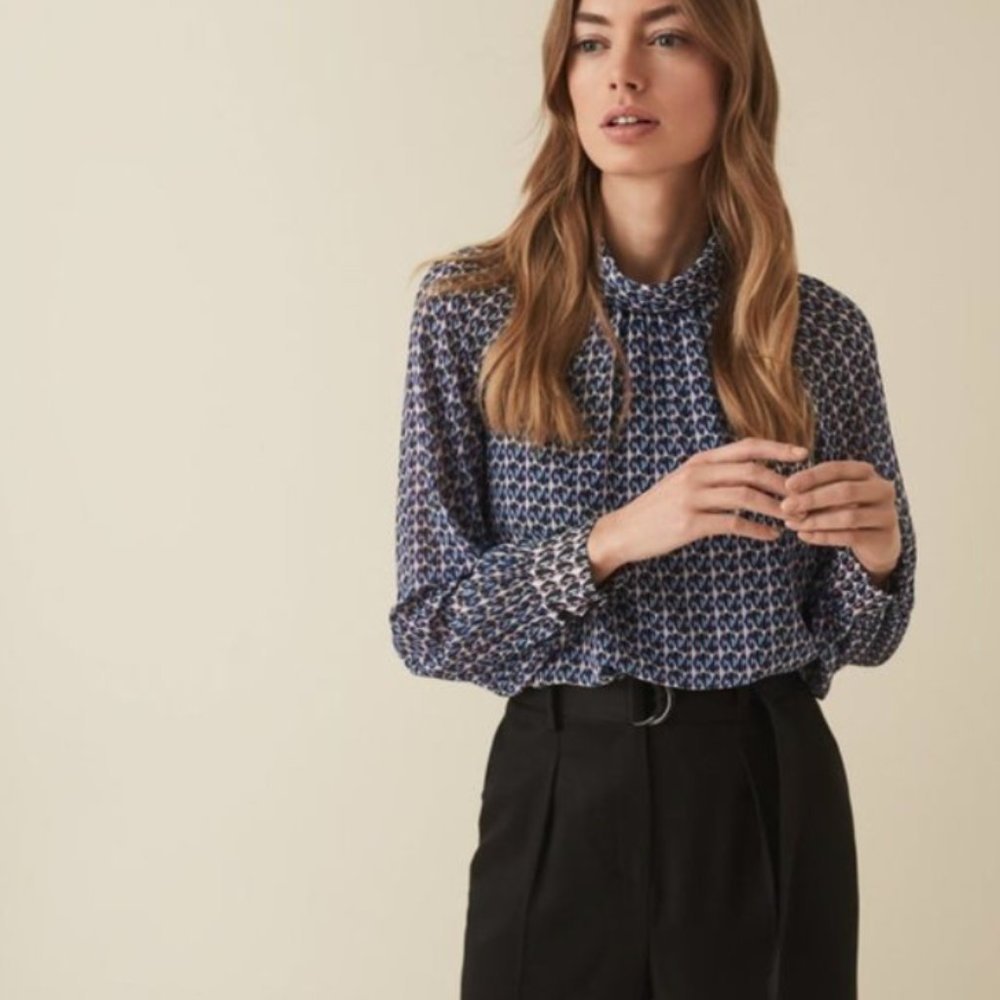 Reiss Sz 6 Tatiana High Neck Geometric Blouse Top